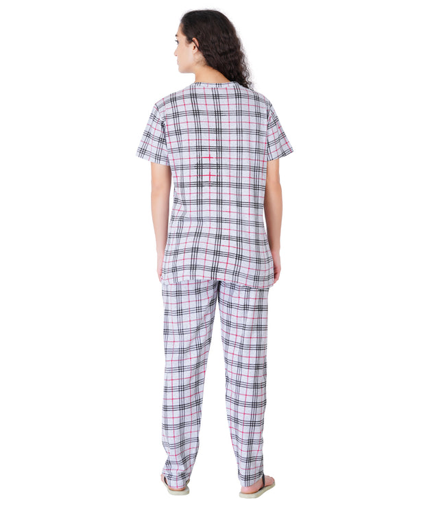 Label My Womens Grey Burberry Roud Neck PJ Set