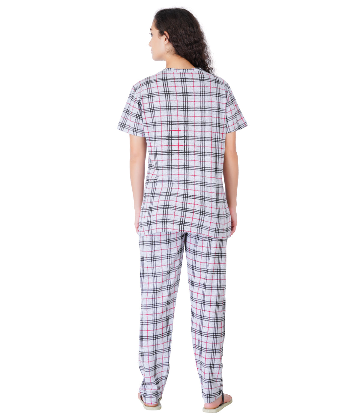 Label My Womens Grey Burberry Roud Neck PJ Set