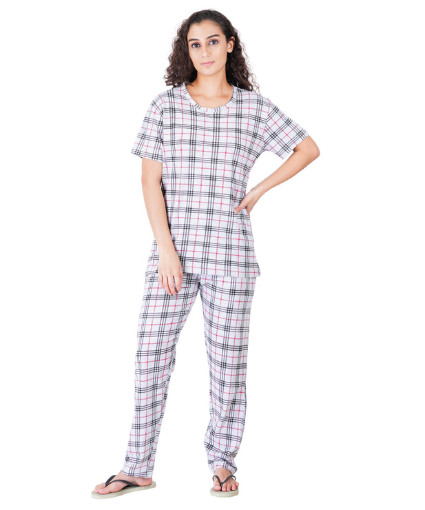 Label My Womens Grey Burberry Roud Neck PJ Set