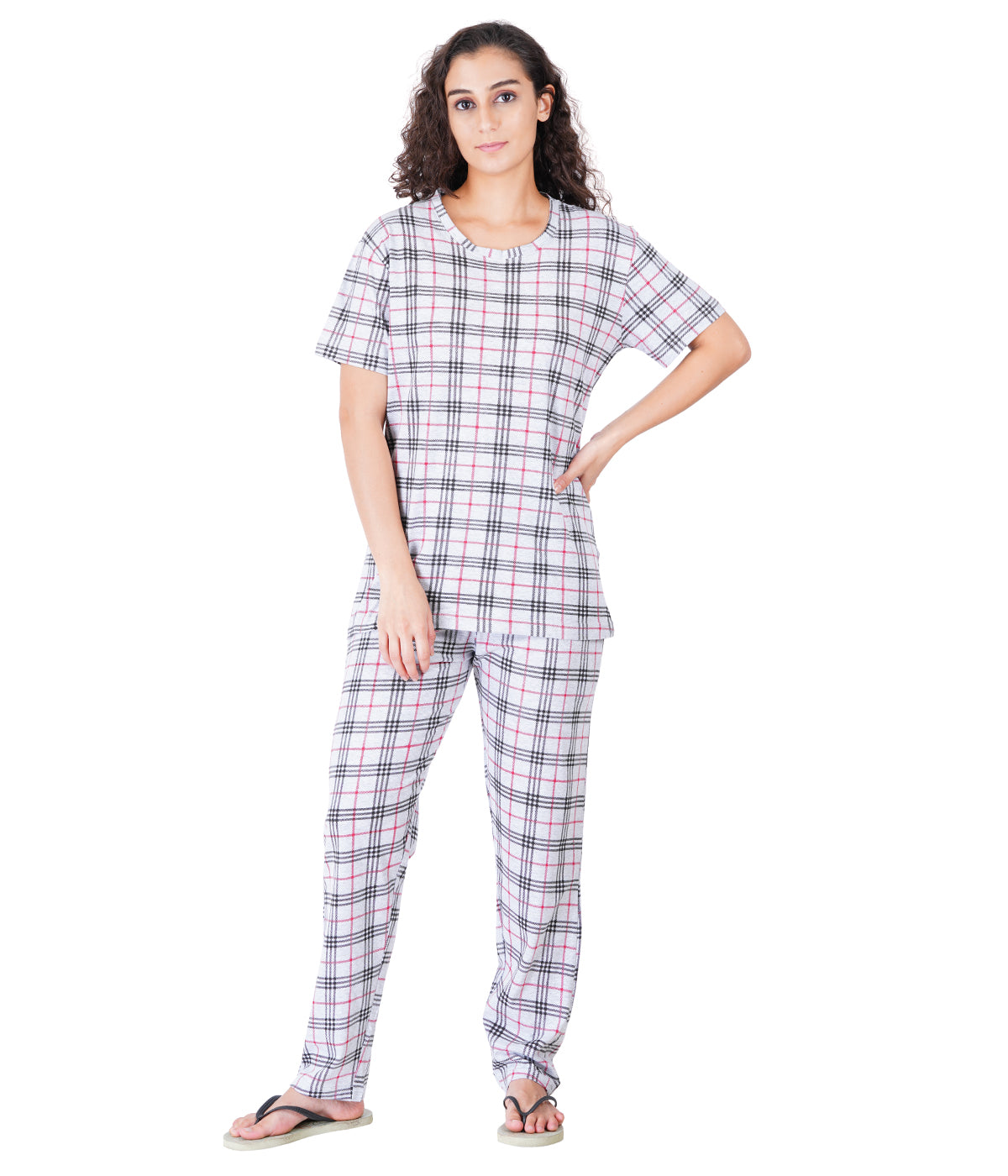 Label My Womens Grey Burberry Roud Neck PJ Set