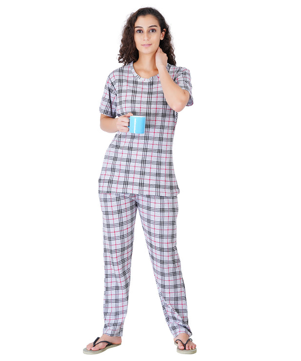 Label My Womens Grey Burberry Roud Neck PJ Set