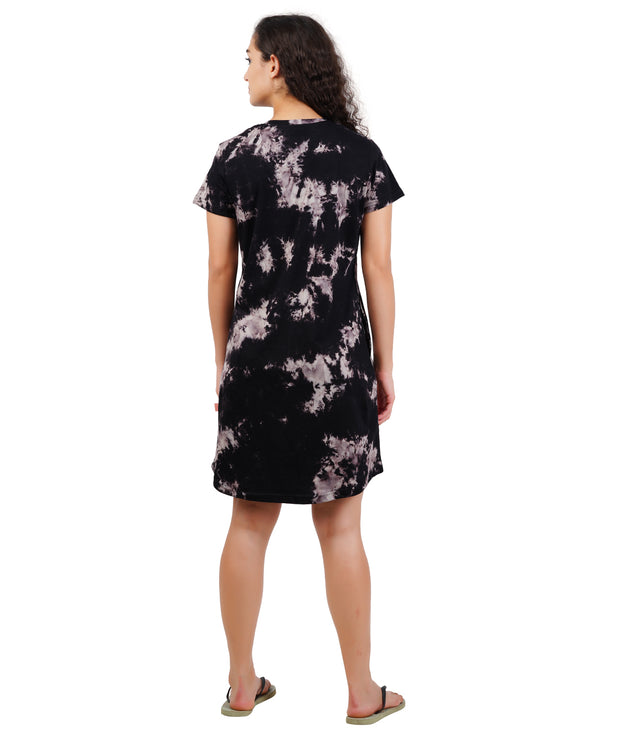 Women's Black Tie & Dye Sleepdress - Sleek & Comfortable Nightwear