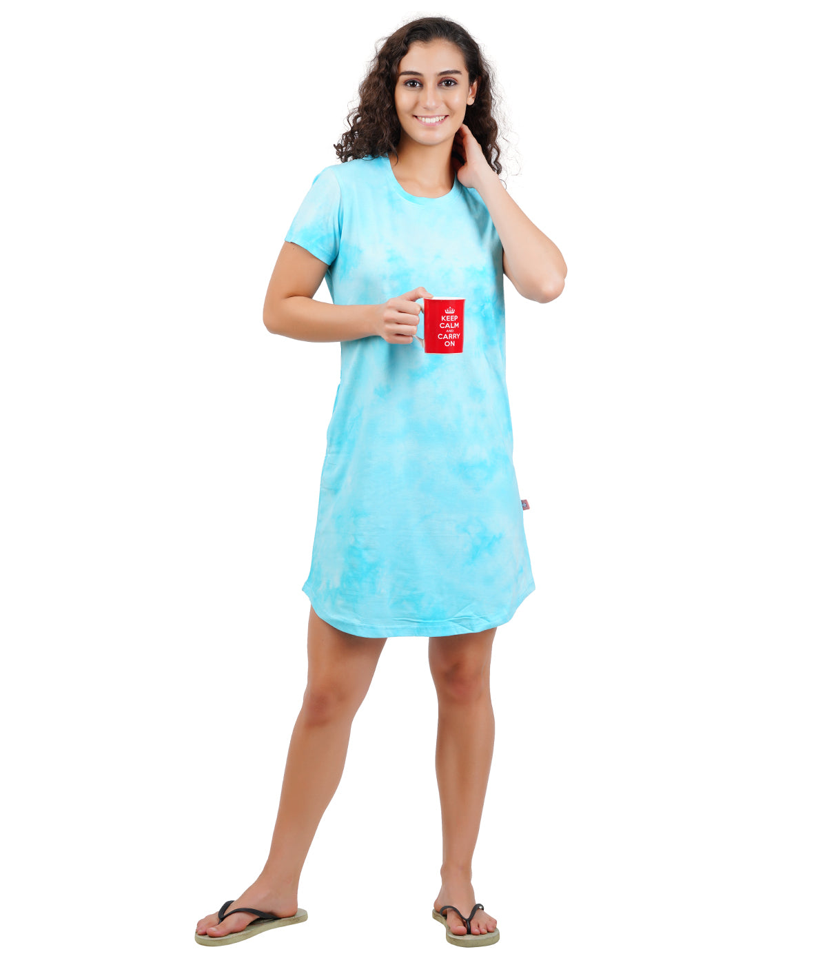 Women's Ice Blue Tie & Dye Sleepdress - Serene & Comfortable Nightwear