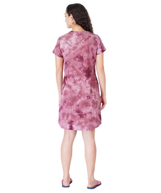 Women's Cherry Wine Tie & Dye Sleepdress - Elegant & Comfortable Nightwear