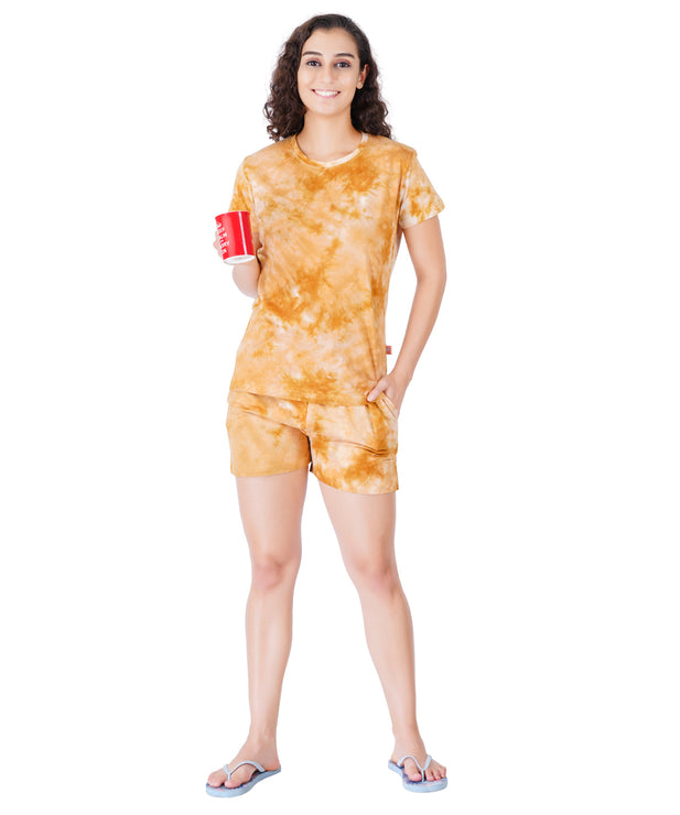 Women's Mustard Shorts Set - Trendy & Comfortable Nightwear